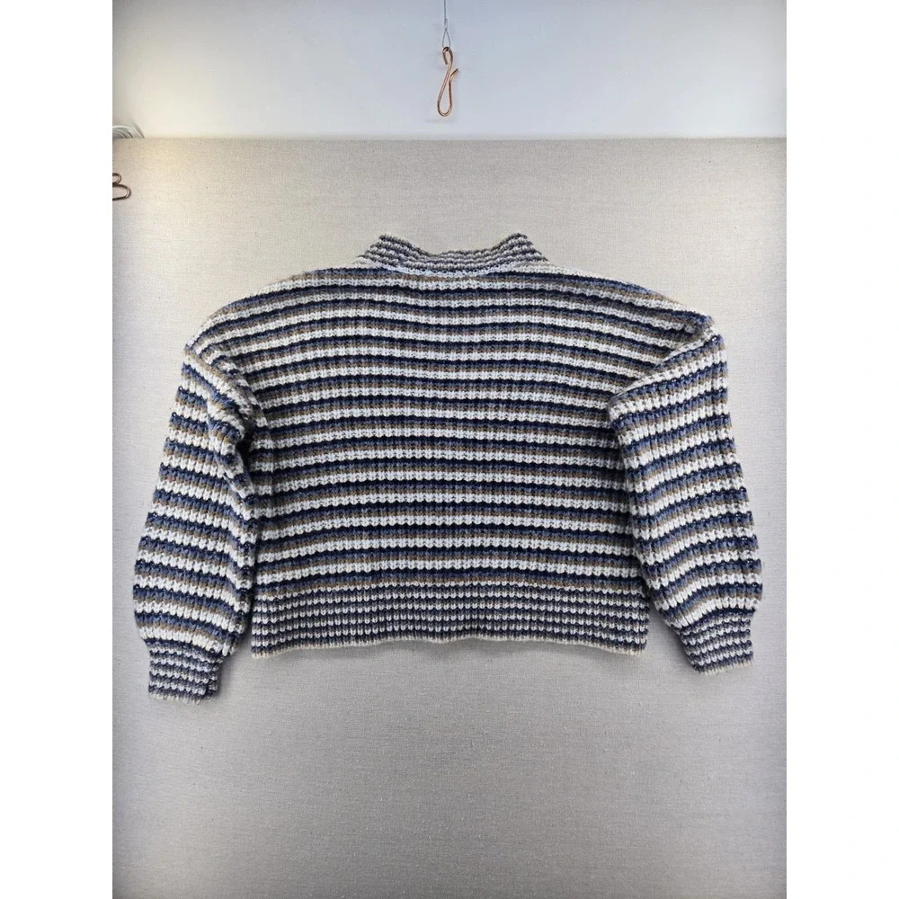 Madewell Women's Waller Crop Cardigan Sweater Striped Heather Cloudburst Large - Picture 9 of 9